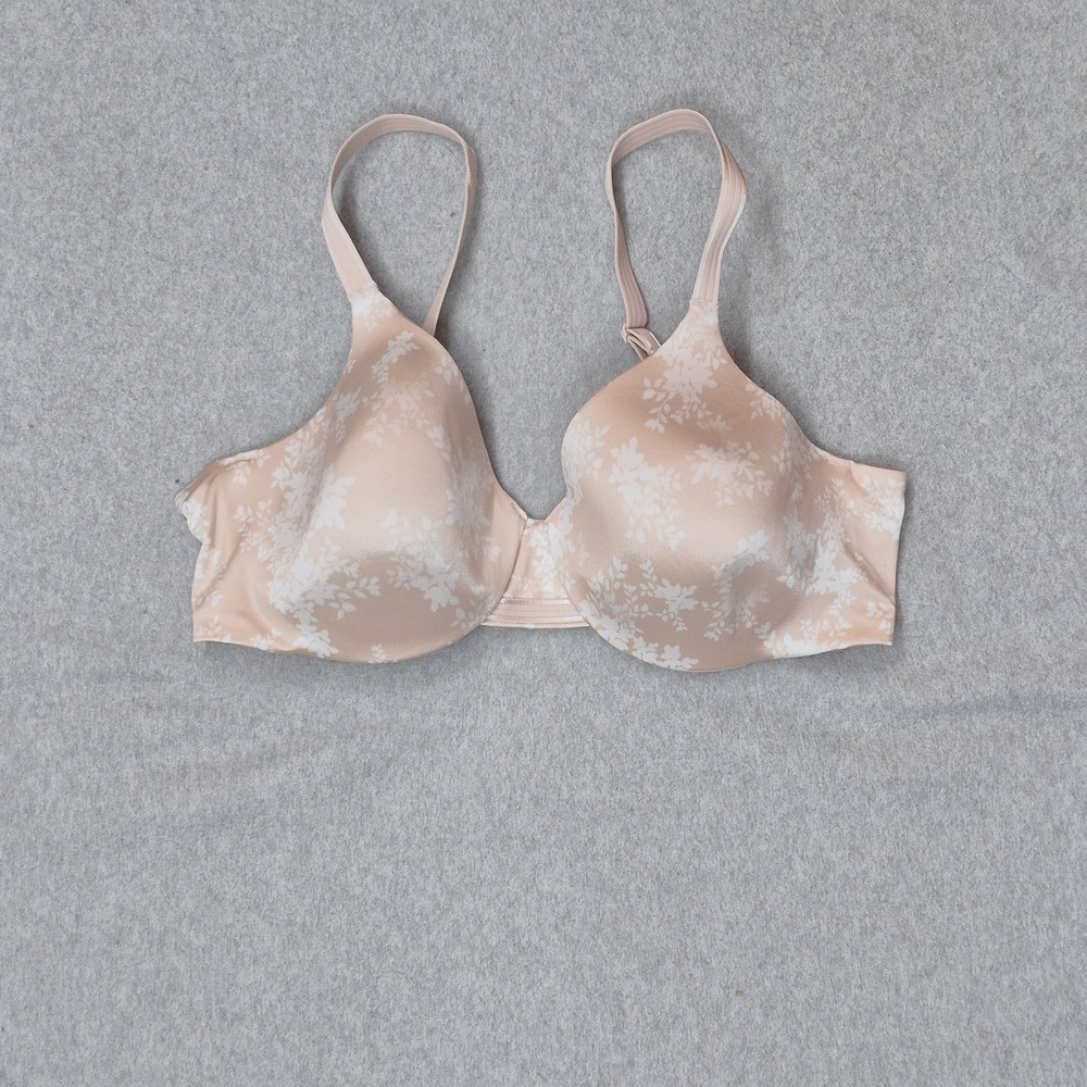 Bali Women Bra 38C Beige Floral T Shirt Underwired Satin Lightly Lined